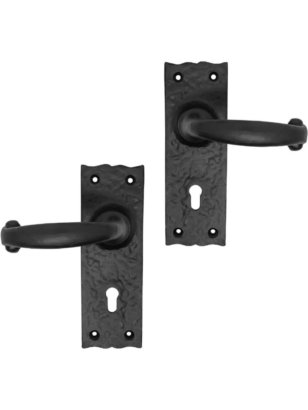 Hand-Forged Black Rustic Iron Door Lever Handle Set - Vintage Colonial 6